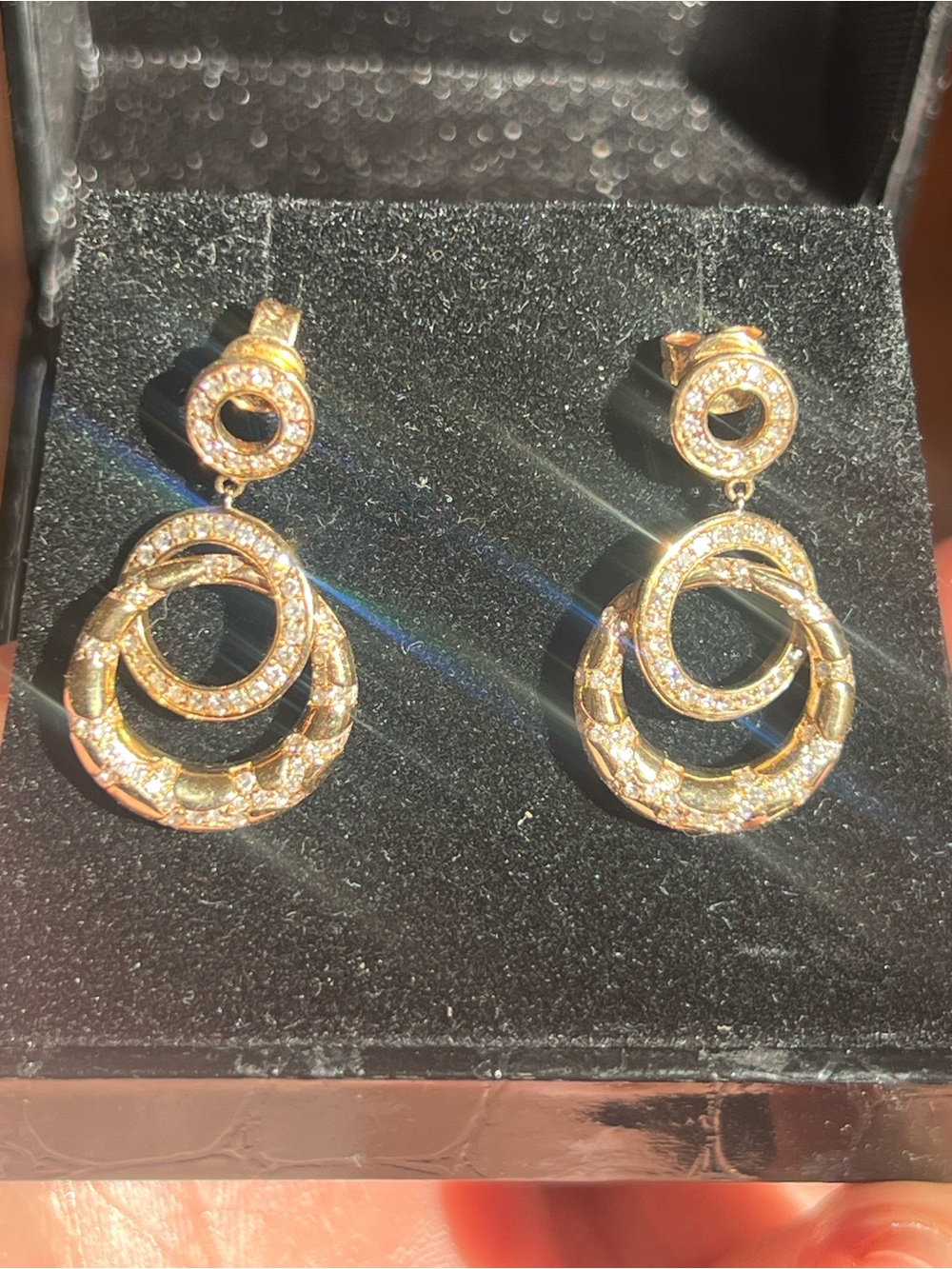 Effy 14k gold Double Hoop Drop Earrings with Genuine Diamonds! - Picture 4 of 4